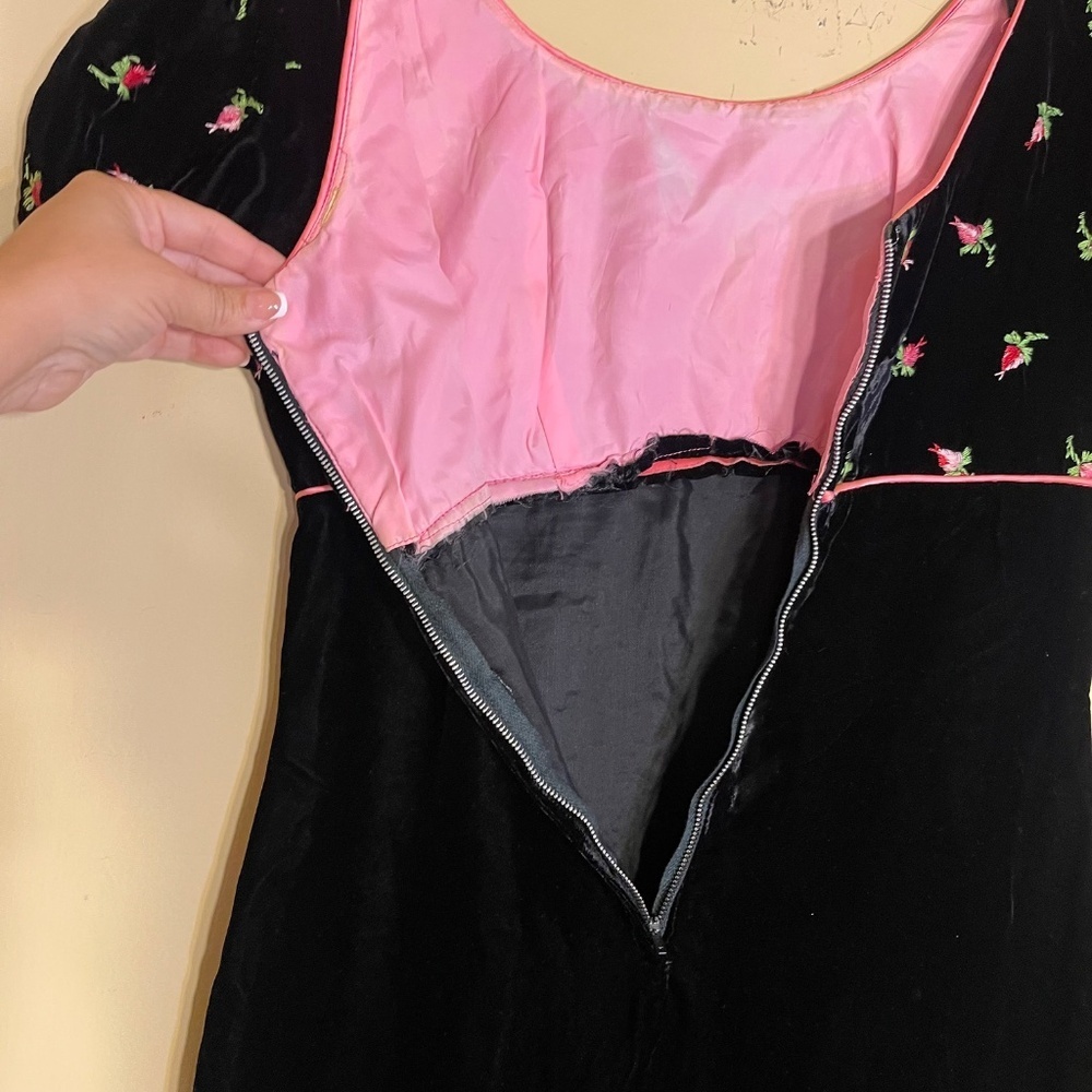 Puff Sleeve Black Velvet Elegant Black Floral Maxi Dress Bridgerton - Picture 6 of 14